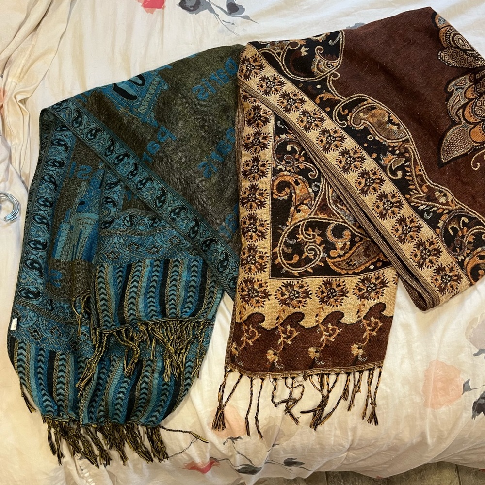 Elegant Brown and Blue Paisley Scarf